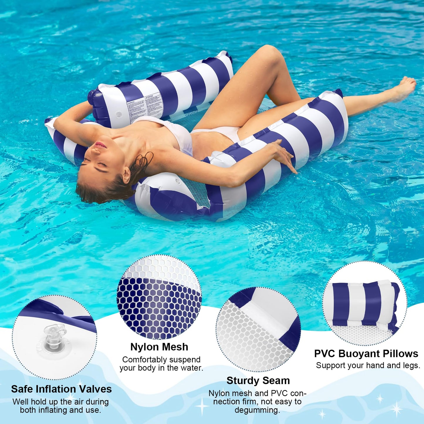 3 Pack Inflatable Pool Floats mature-themed  4-in-1 Multi-Purpose Pool Float Rafts Water Hck with Cup Holders  Pool Floaties for mature-themeds Swimming Pool Lake Beach