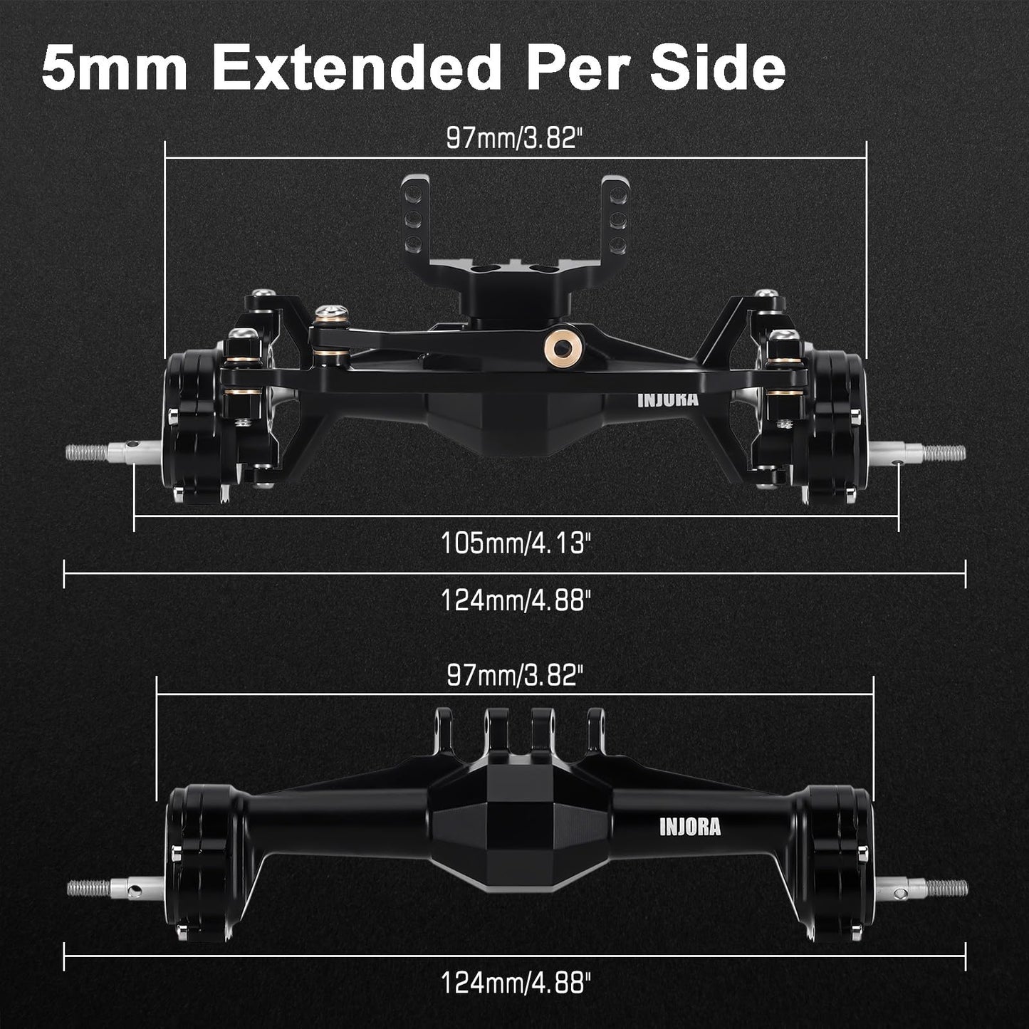 INJORA +5mm Diamond Portal Axles with Lay Down Servo Mount & Links for 1/18 RC Crawler TRX4M Upgrade(Black)