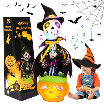 Miaodam Halloween Toys, Skeleton Toys For Kids Repeat What You Say, Talking Cactus Toy Singing Pumpkin With Halloween Songs, Talking Toys For Toddler Colorful Glowing Skeleton Decor