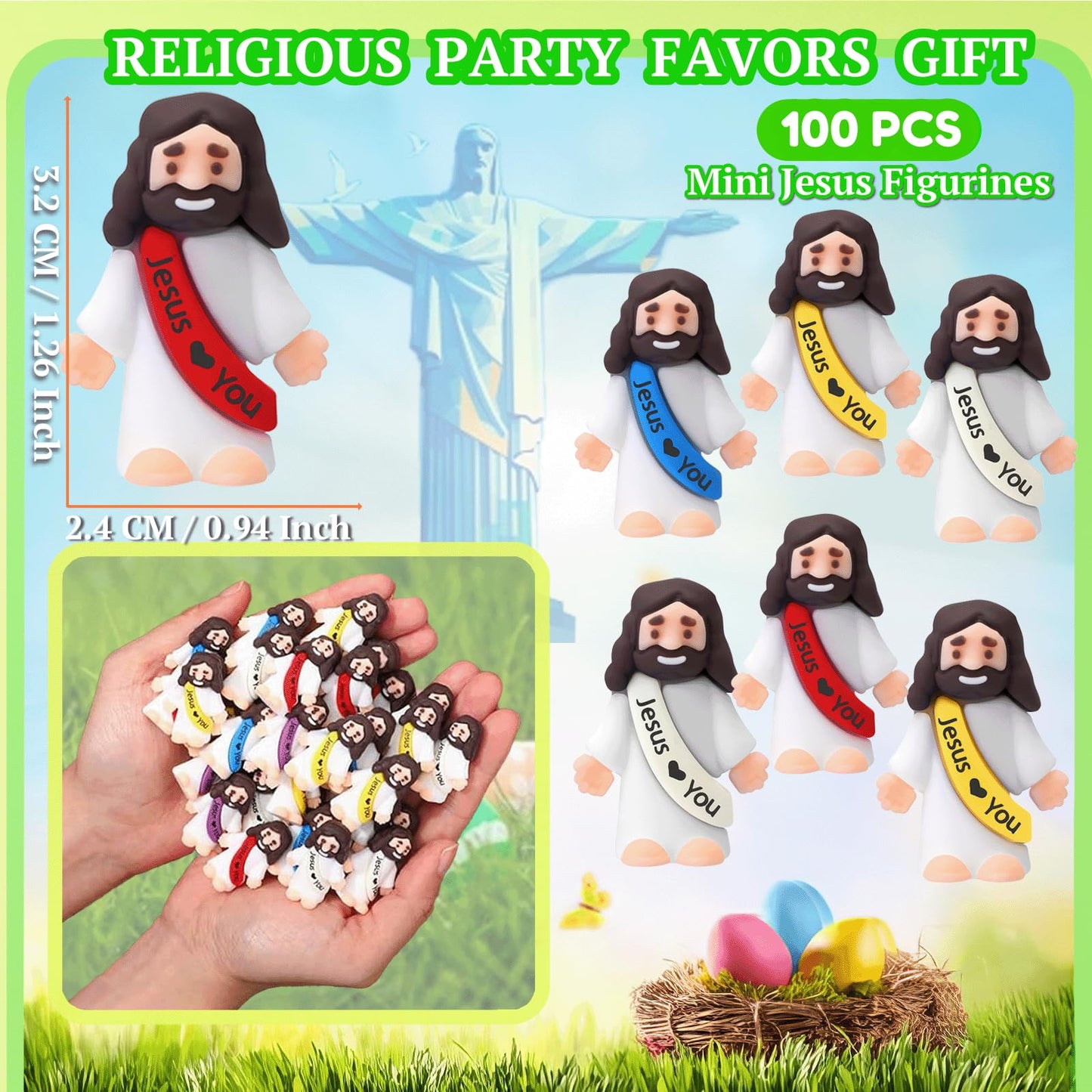 AIRNEY 50 PCS Little Jesus Figures Easter Religious Jesus Toys, Mini Jesus Figurines in Bulk, Easter Jesus Loves You Christ Toys