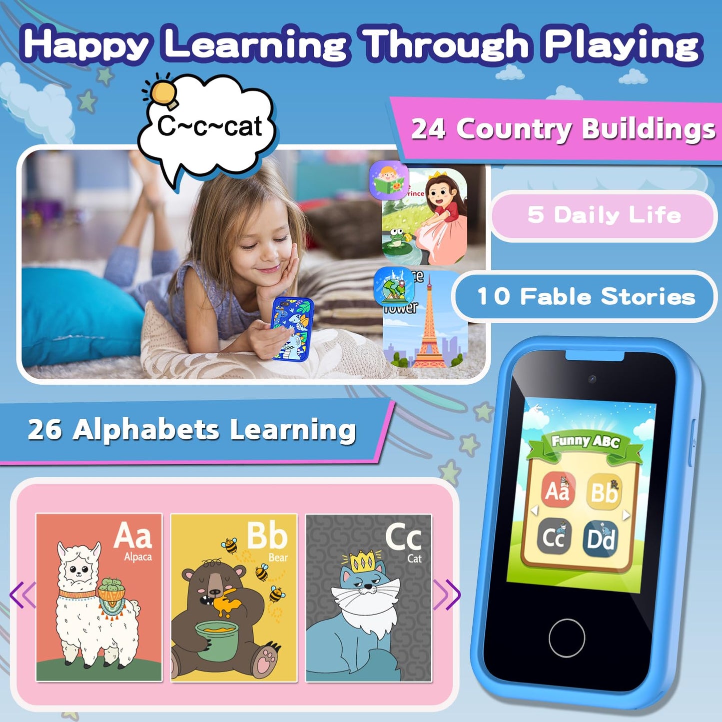 Kids Phone Toys For Boys, 3 4 5 6 7 8 Year Old Boys Girls Christmas Birthday Gifts For Kids, 2.8'' Touchscreen Smartphone Toddle