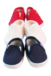 American Fashion World Red White and Blue Canvas Slip-Ons for 18-Inch Dolls | 3 Pack | enhanced Quality & Trendy Design | Dolls Shoes | Shoe Fashion for Dolls for Popular Brands