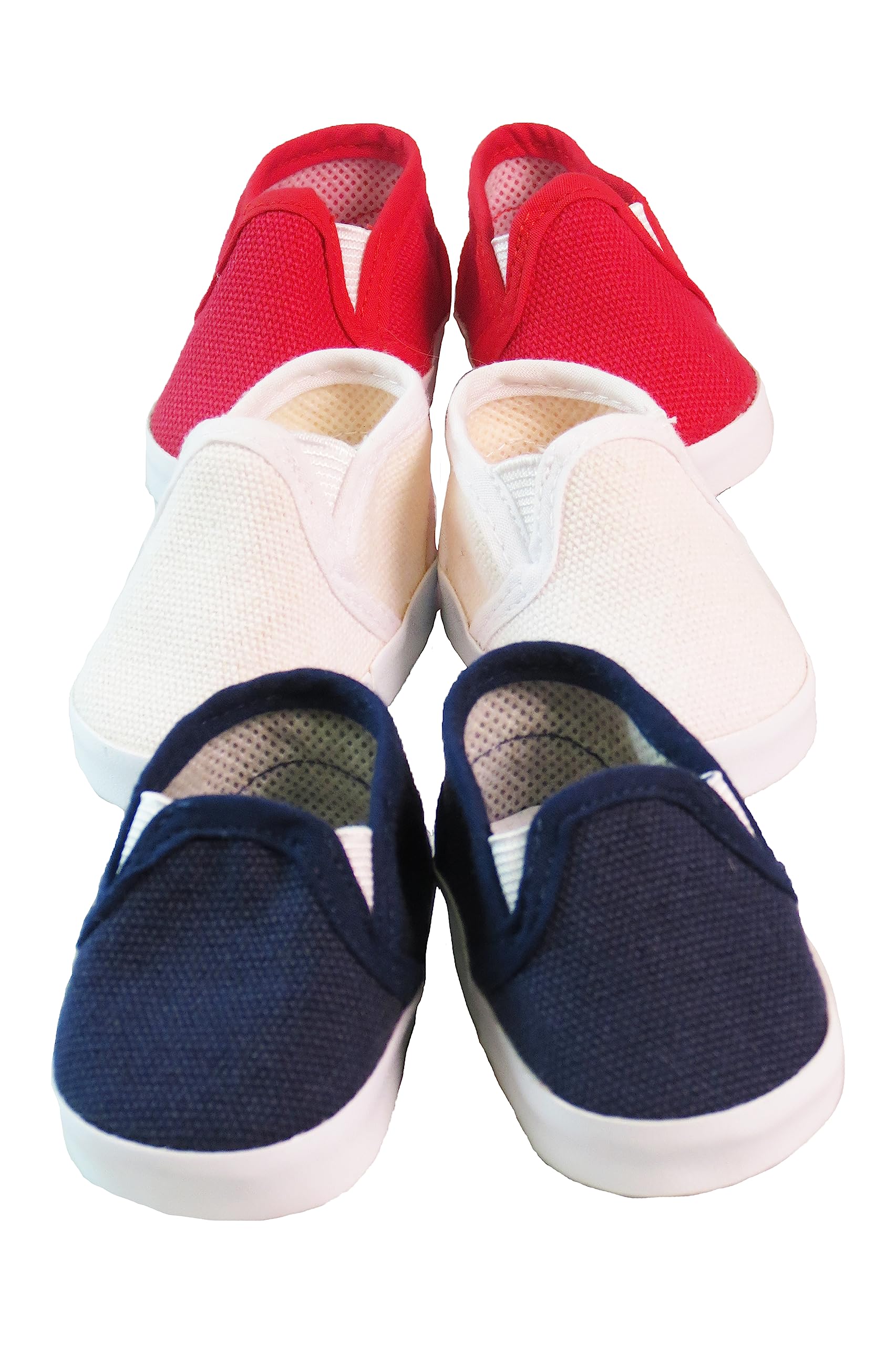 American Fashion World Red White and Blue Canvas Slip-Ons for 18-Inch Dolls | 3 Pack | enhanced Quality & Trendy Design | Dolls Shoes | Shoe Fashion for Dolls for Popular Brands