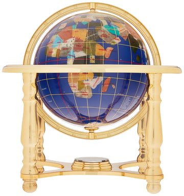 Unique Art 10-Inch Tall Table Top Blue Lapis Ocean Gemstone World Globe With 4 Leg Gold Stand