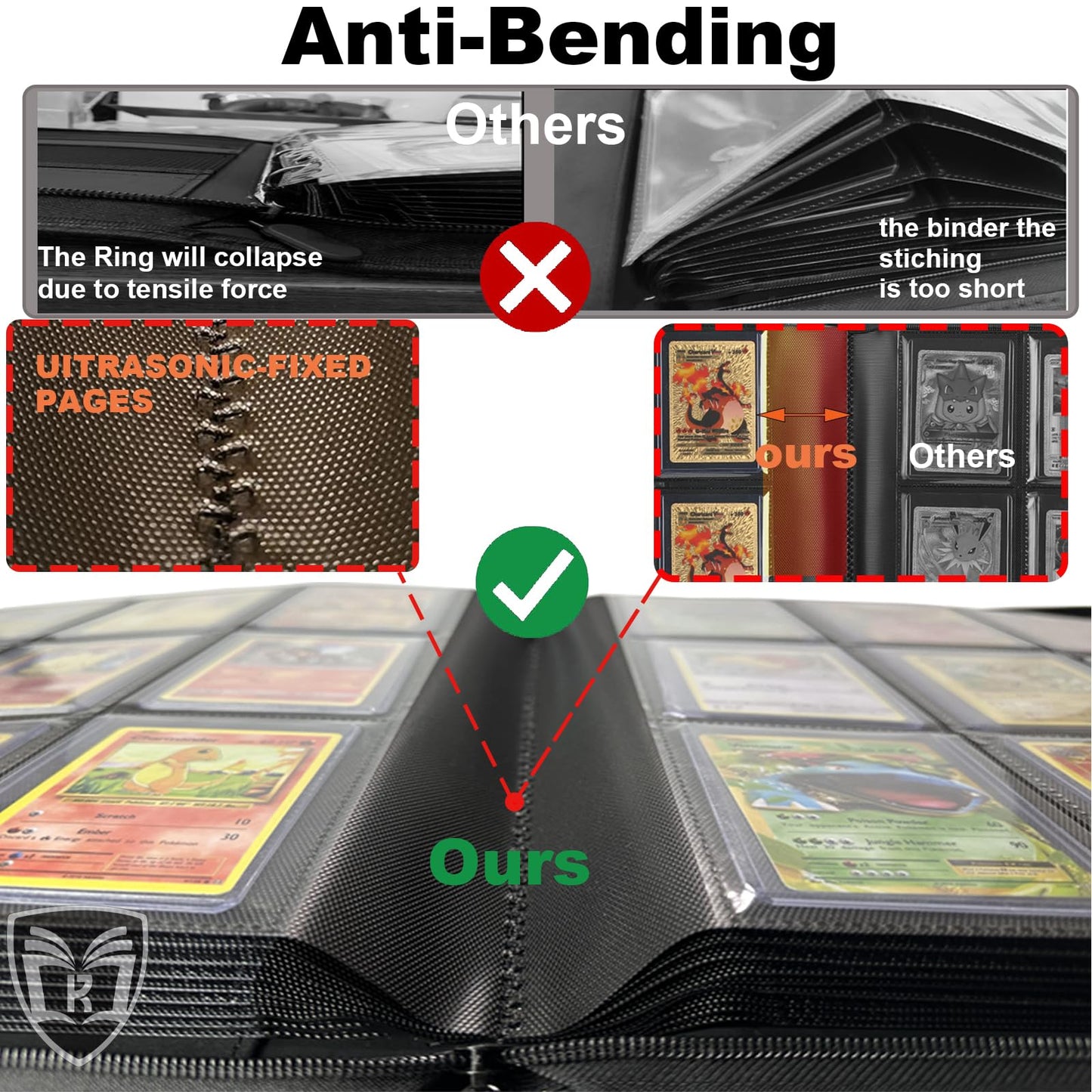 3 x 4 loader Binder  Hold 288 Top 25-55PT Loaders Storage 9-Pocket enhanced Zip Hard Plastic Album Collection Binder for Sports or Other Trading Cards in 3 x 4 Sleeves-(Teal)