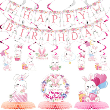 26 Pcs Easter Bunny Birthday Party Decorations Kit Bunny Party Supplies Bunny Birthday Banner Bunny Honeycomb Centerpiece Rabbit