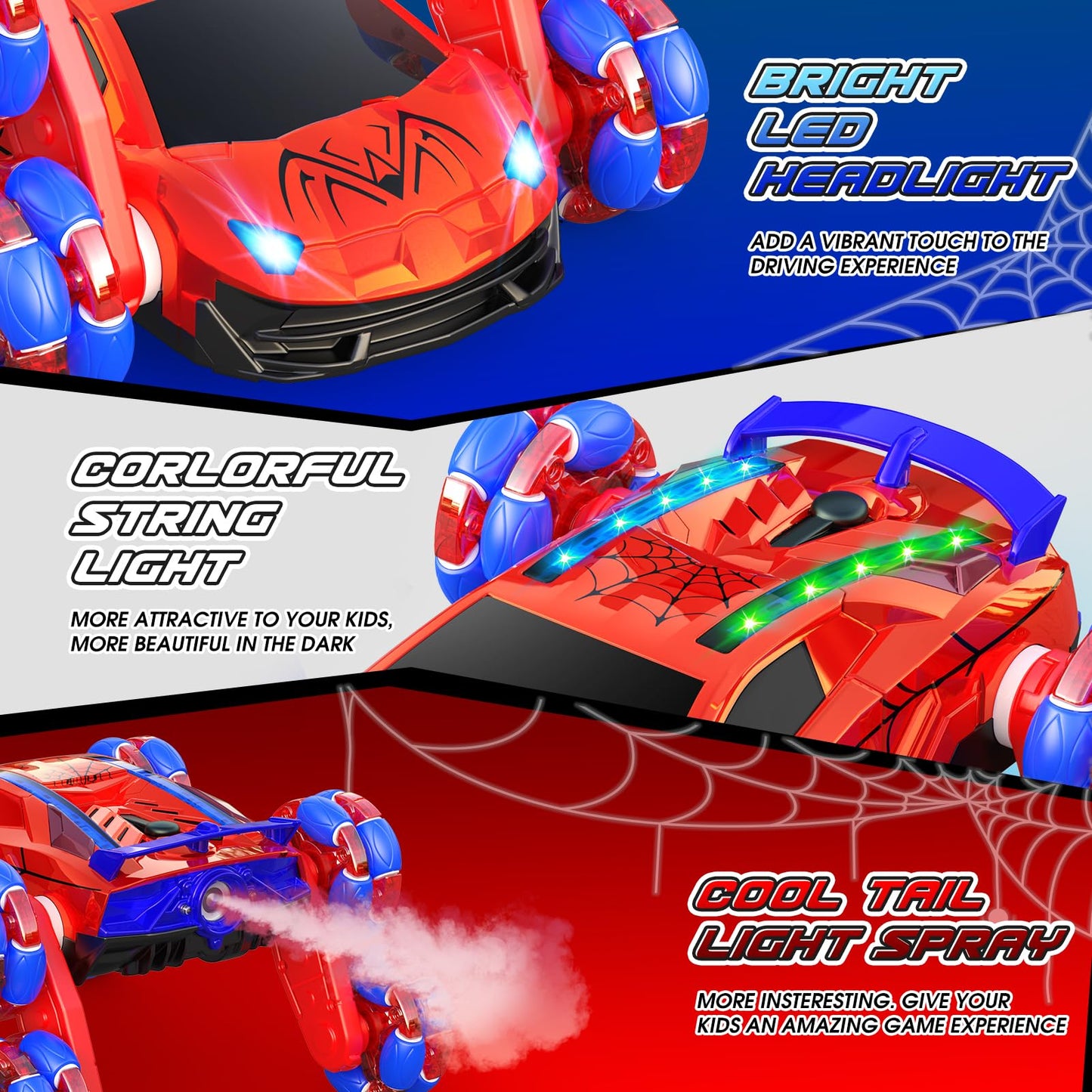 Yeriayha Remote Control Car, 8Wd Rc Stunt Car Kids Toys For Age 8-13 Double Sided 360 Rotating Rc Car Rechargeable Racing Drift