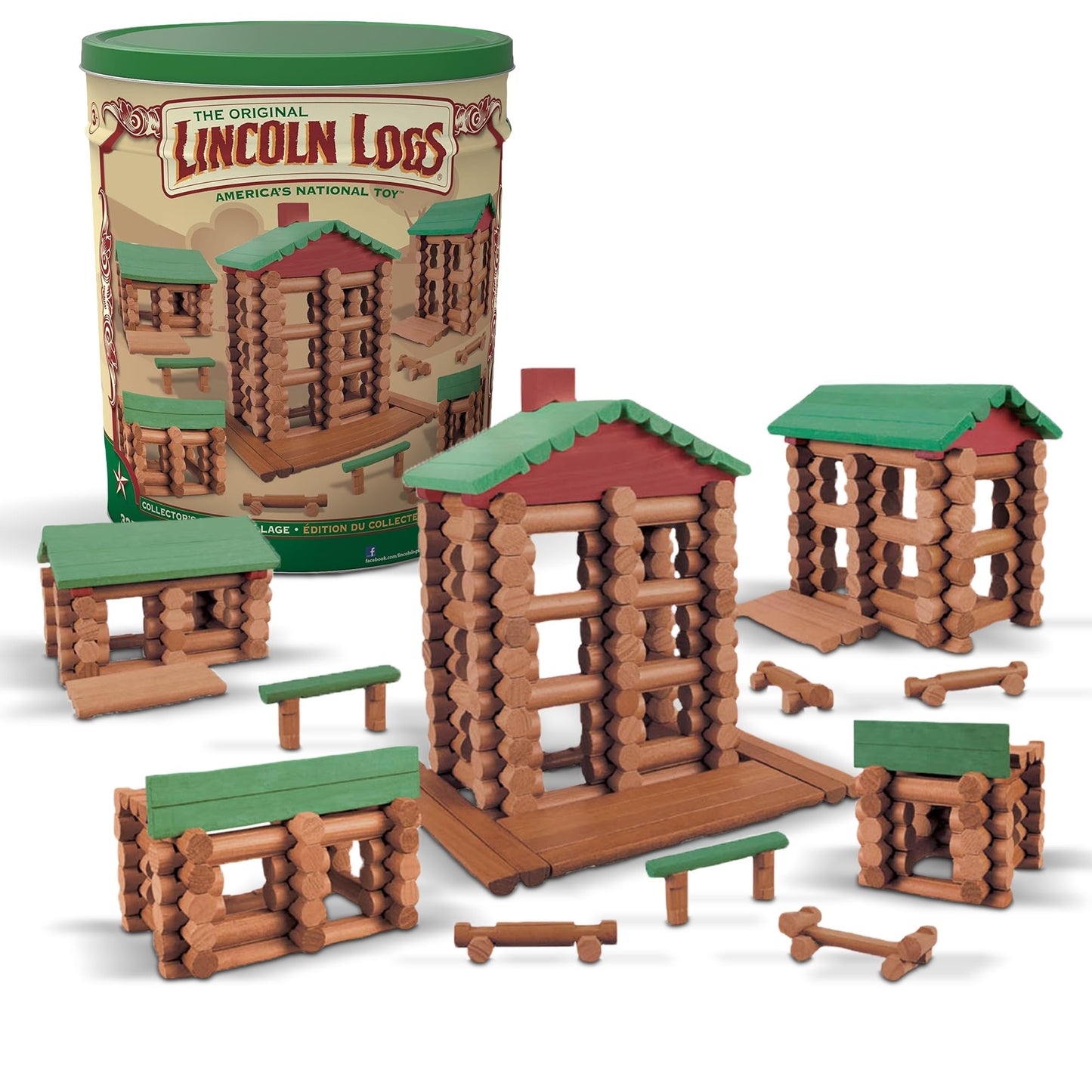 LINCOLN LOGS Collectors Edition Village Set - 327 Real Wood Pieces, Ages 3+, Retro Building Toy for Boys/Girls, Creative Constr