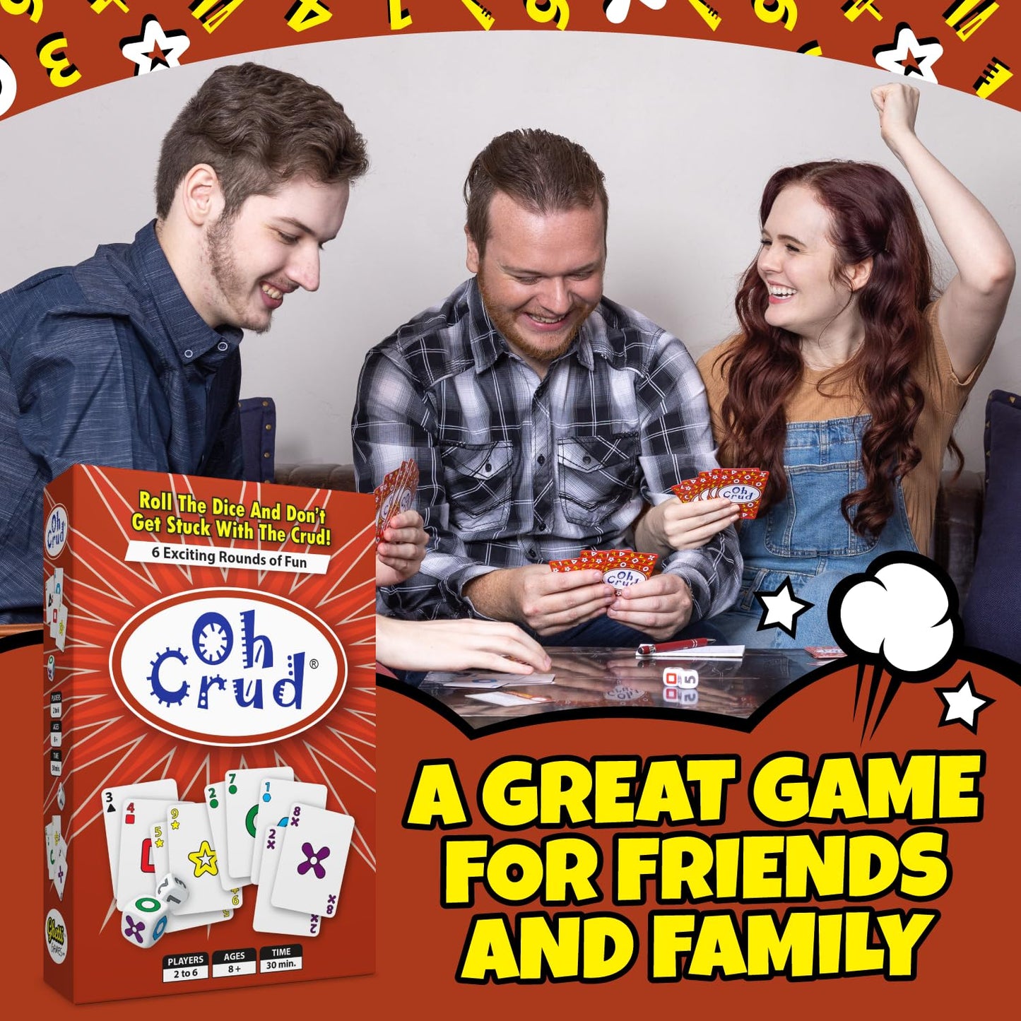 Oh Crud Card And Dice Game, Family Game For 2-6 Players, Adults, Teens, Kids, Easy-To-Learn, Strategy, Great For Friends And Families - Ghetti Games