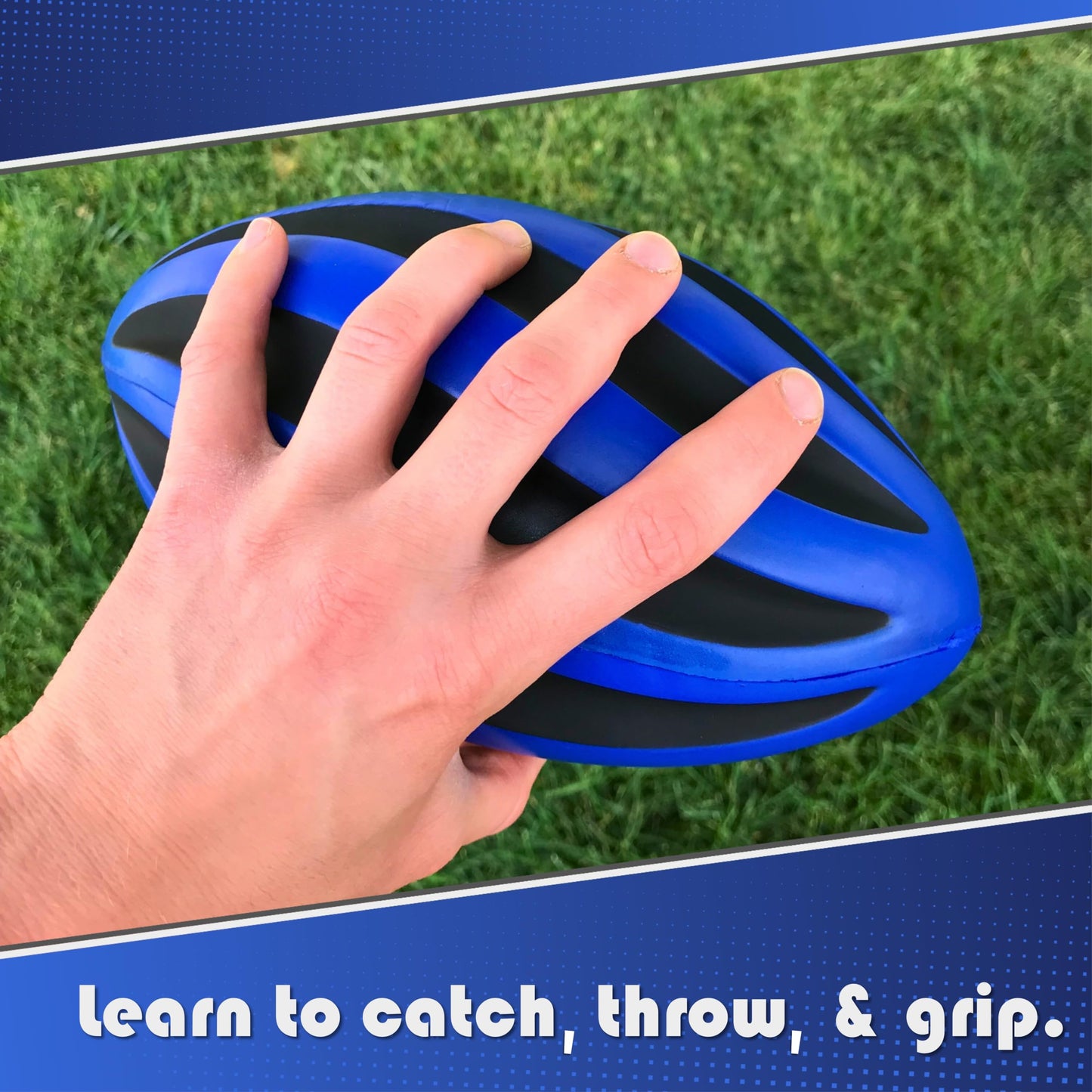 LMC Products Spiral Foam Football - Soft Foam Football for Kids - Each Quality Kids Football is 9 Inches - mature-themed & Toddler Football Youth - Small Football (Blue & Black)