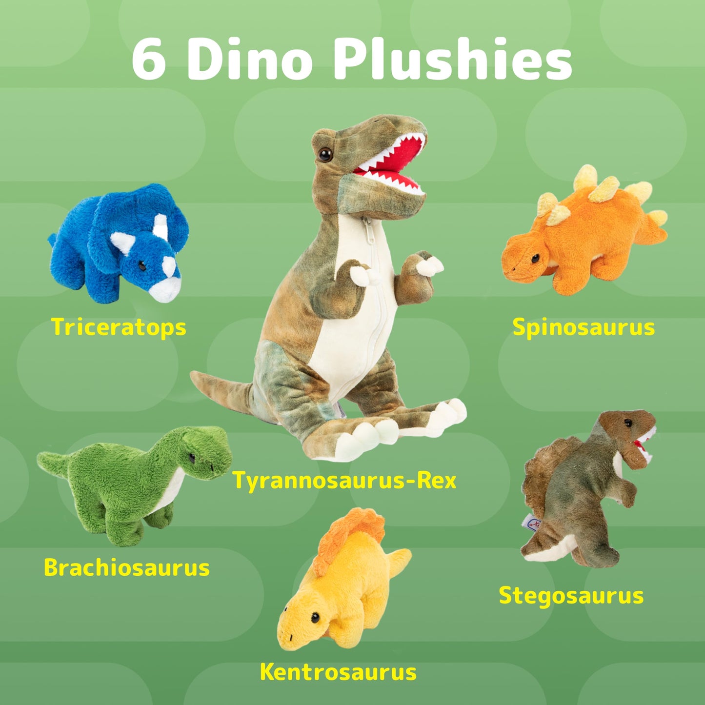 PREXTEX Dinosaur Stuffed Animal Set - 15-Inch T-Rex with 5 Plush Dinosaurs - Multicolor, Perfect Gift for Kids 3+