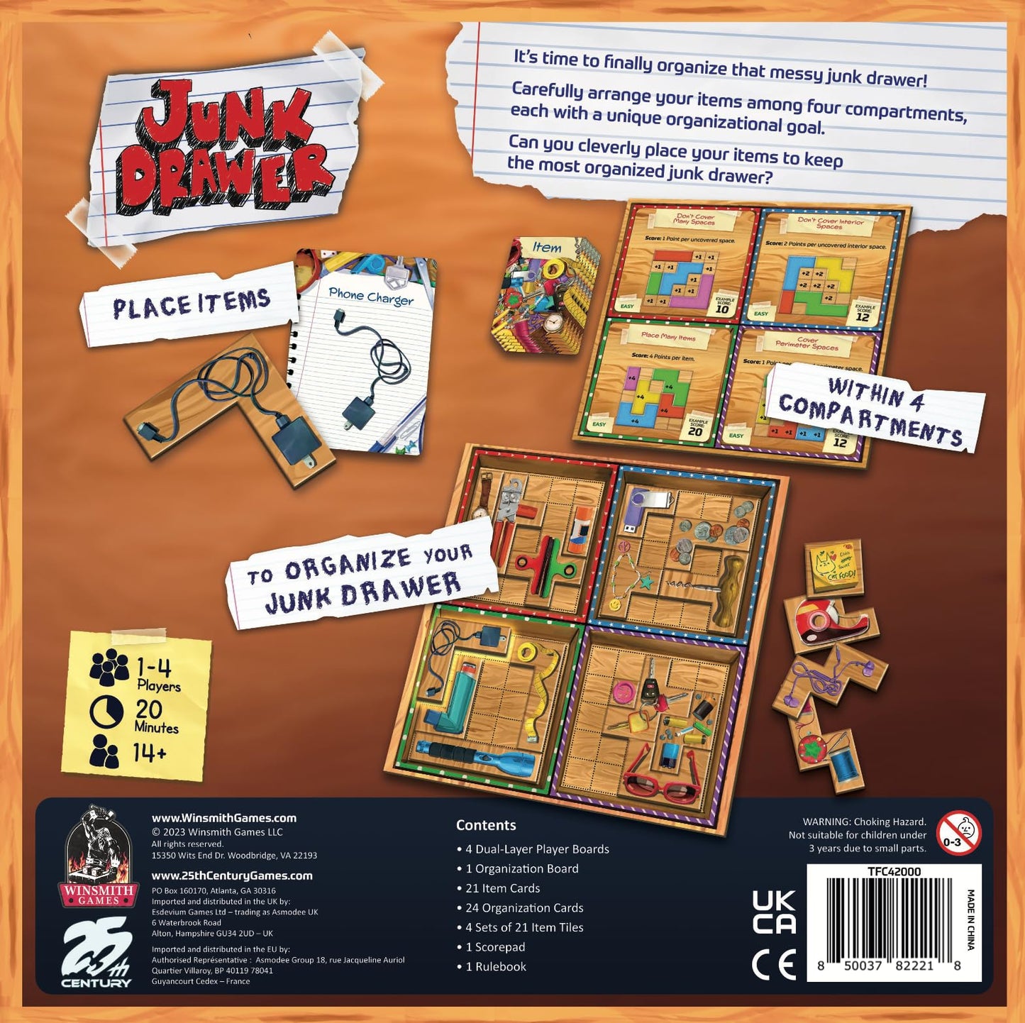 Junk Drawer , Organize Your Drawers With Household Themed Items , Strategy Board Game 1 To 4 Players - 25Th Century Games