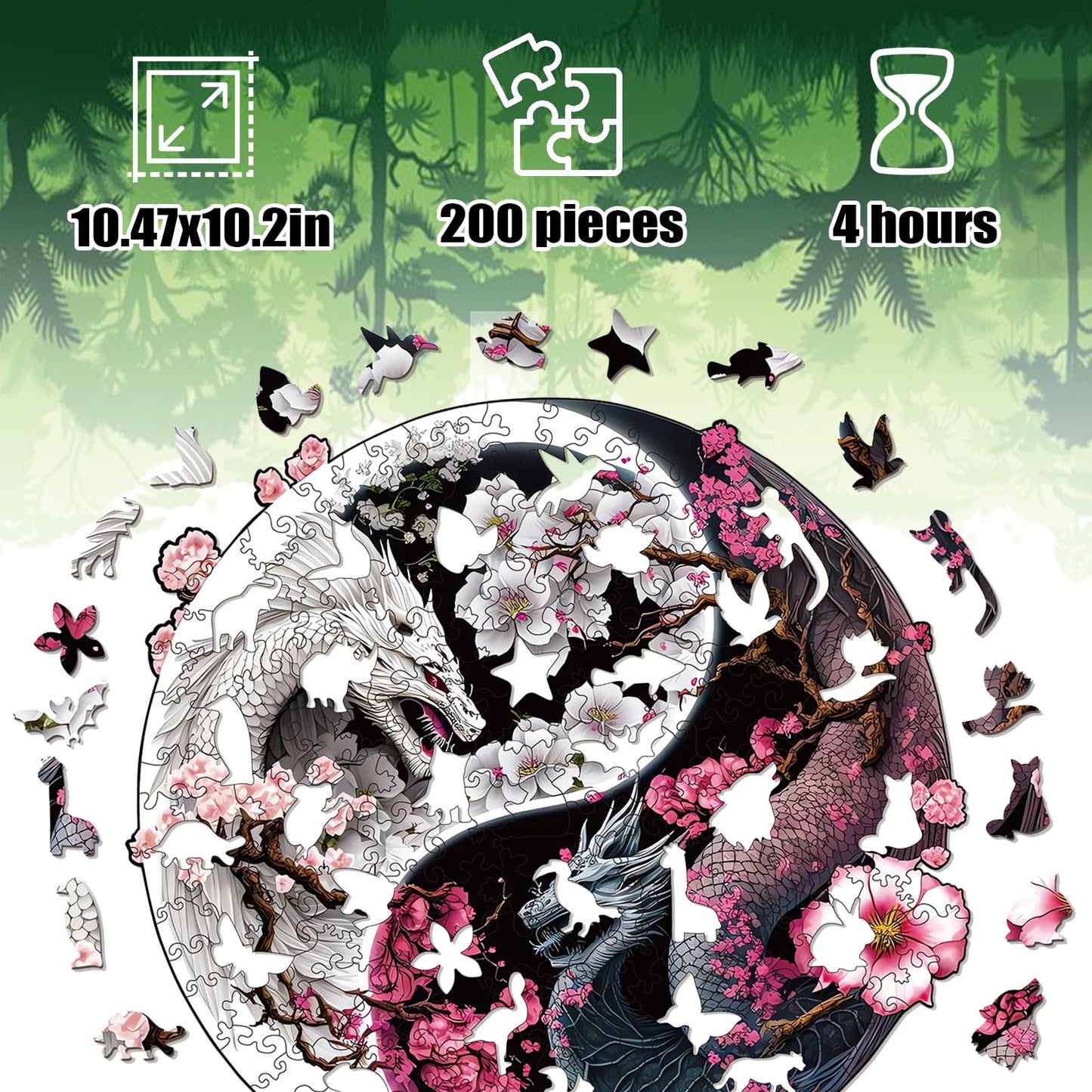 Wooden Puzzles for mature-themeds  Dragon Wood Puzzles 200 Pieces  Irregular Animal Shaped Unique Wooden Jigsaw Puzzles  Creative Ghristmas Gift for Teenagers and mature-themeds