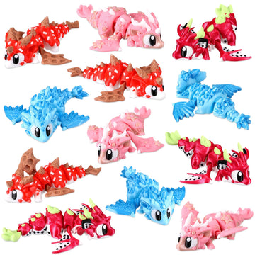 Honoson 12 Pcs 3D Printed Multicolor Dragon Fidget Toy 3D Printed Small Animal Toy Flexible Cute Articulating Pet Stress Relief 