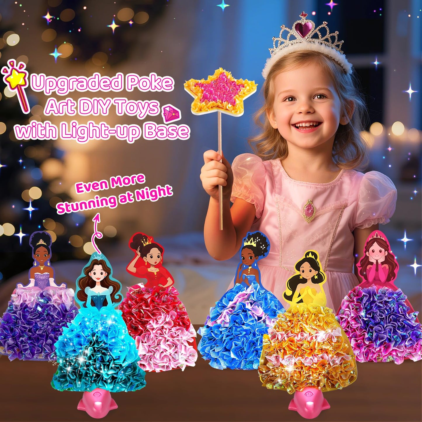 Plunack Poke in Art Crafts for Kids Magical Pretty Princess Craft Poke Art Kits for Girls Boys, Stick and Poke Kit DIY Craft Kit