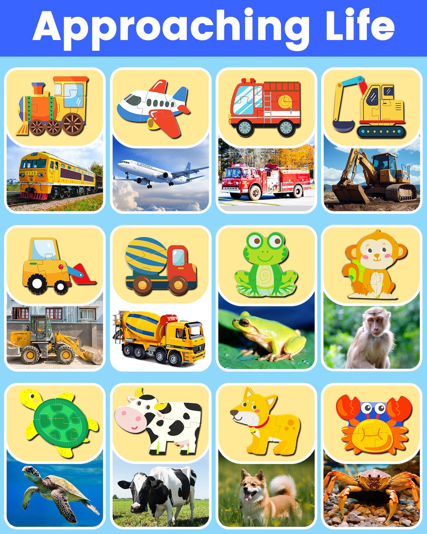 Benresive Wooden Toddler Puzzles, Montessori Toys For 1 2 3 Year Old Boys, Toys For 1 2 3 Year Old Boy Birthday Gifts, 12 Pack Vehicle Animal Toddler Toys, Learning Educational Toys