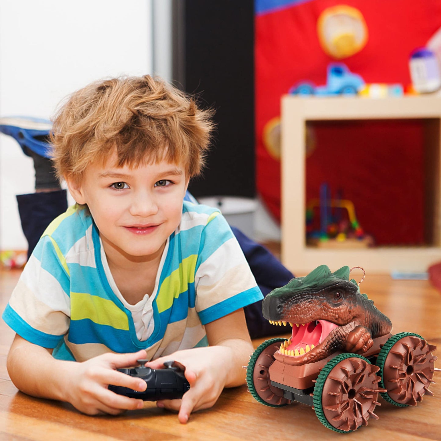 Cheerwing Remote Control Car Dinosaur Toys For Kids Boys,2.4Ghz Amphibious Waterproof Rc Dinosaur Car With Light,Spray,Sound 360