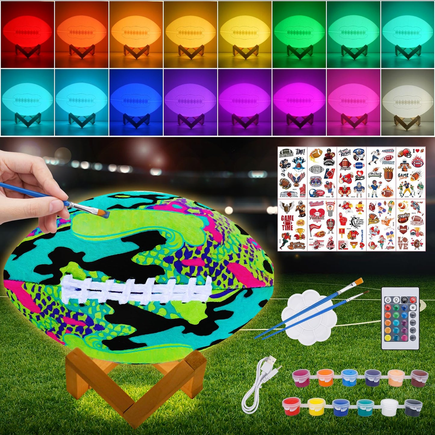 Minleway Paint Your Own Football Lamp Kit,9.6 Inch 16 Colors Night Light Toys for Girls Boys,Arts & Crafts Kit Art Supplies,Arts