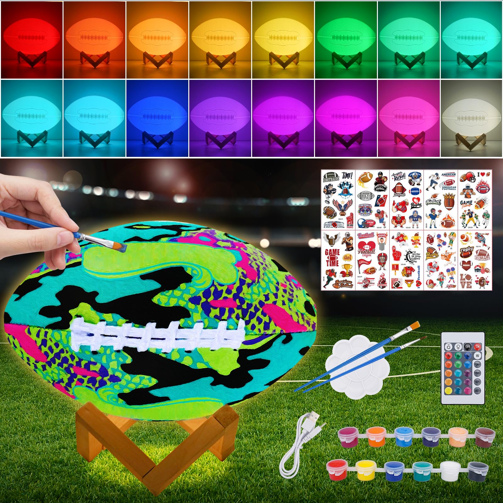 Minleway Paint Your Own Football Lamp Kit,9.6 Inch 16 Colors Night Light Toys for Girls Boys,Arts & Crafts Kit Art Supplies,Arts