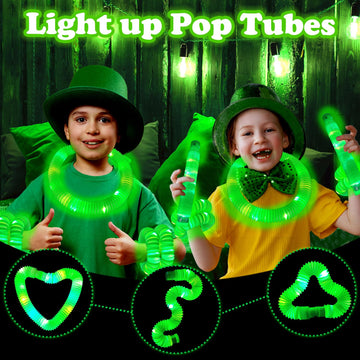 Kannove 12 Pcs Green Glow Sticks Party Favors For Kids,Led Light Up Pop Tubes For Toddlers,Neon Necklaces Bracelets Accessories,