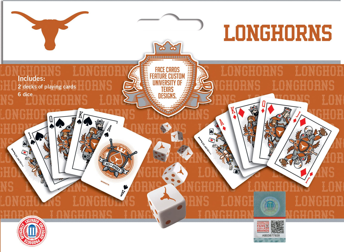 Masterpieces Game Day - NCAA Texas Longhorns 2-Pack Playing Cards & Dice Pack - Officially Licensed Set for mature-themeds and Family
