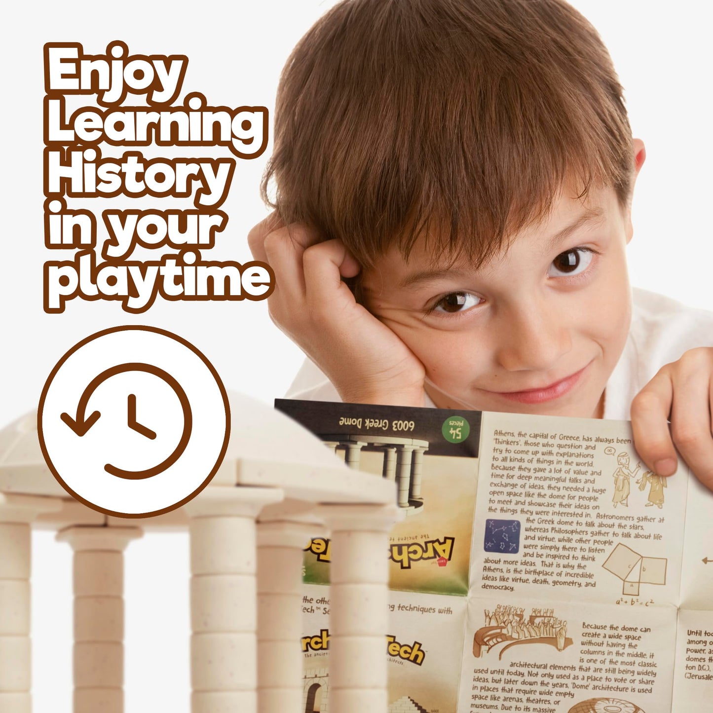 Taksa Toys Ancient Greek Dome Stem Toys Educational Stackable Building Blocks, For Kids Ages 7 8 9 10+ Years Old, Indoor Premium Architectural Kit Construction Games, Montessori Children Toys 54 Pcs