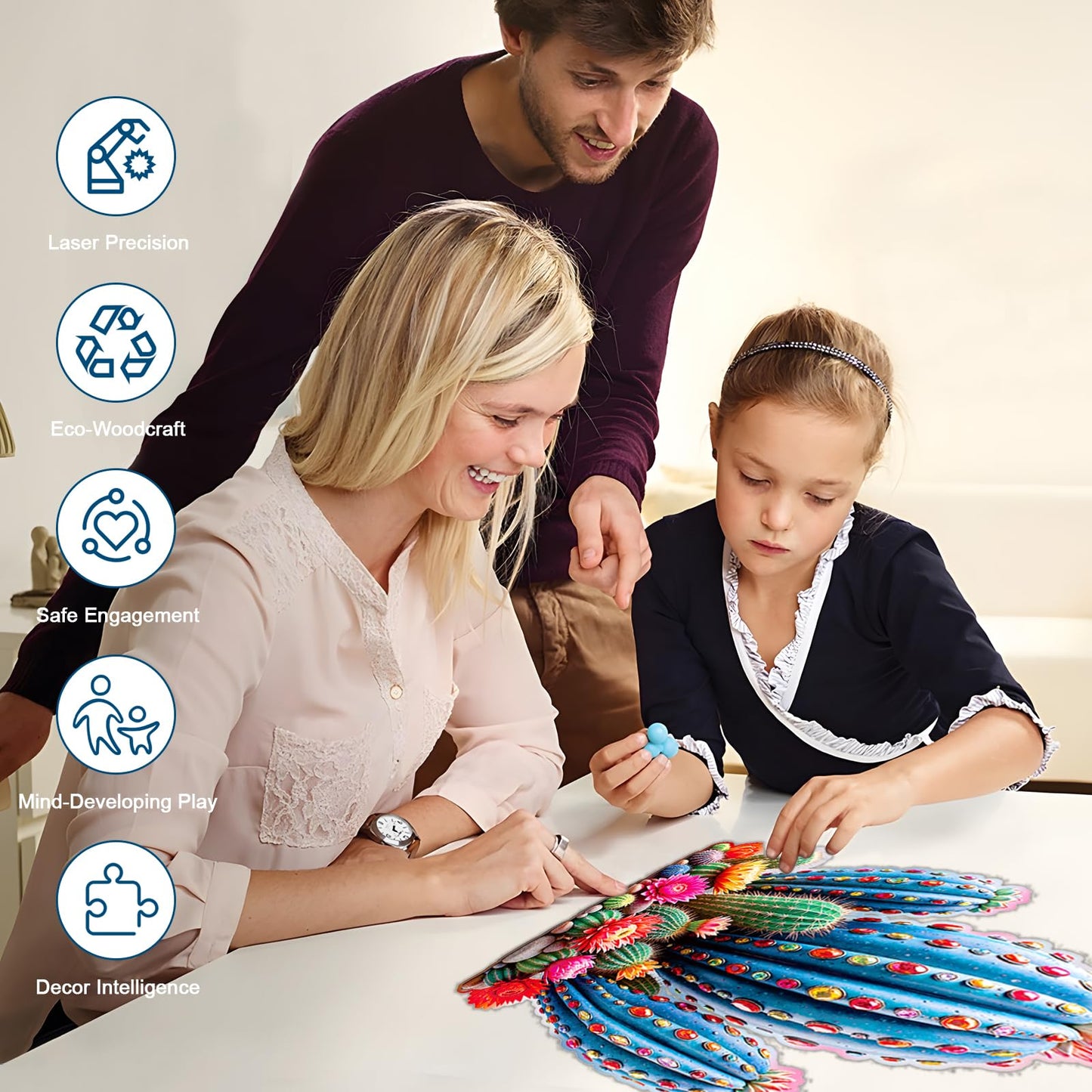 Wooden Jigsaw Puzzles for mature-themeds and Kids  Cactus Gemstones 300 Piece Unique Shaped Puzzle  Family Game and Creative Wooden Puzzle Gift  Wall Art Decor