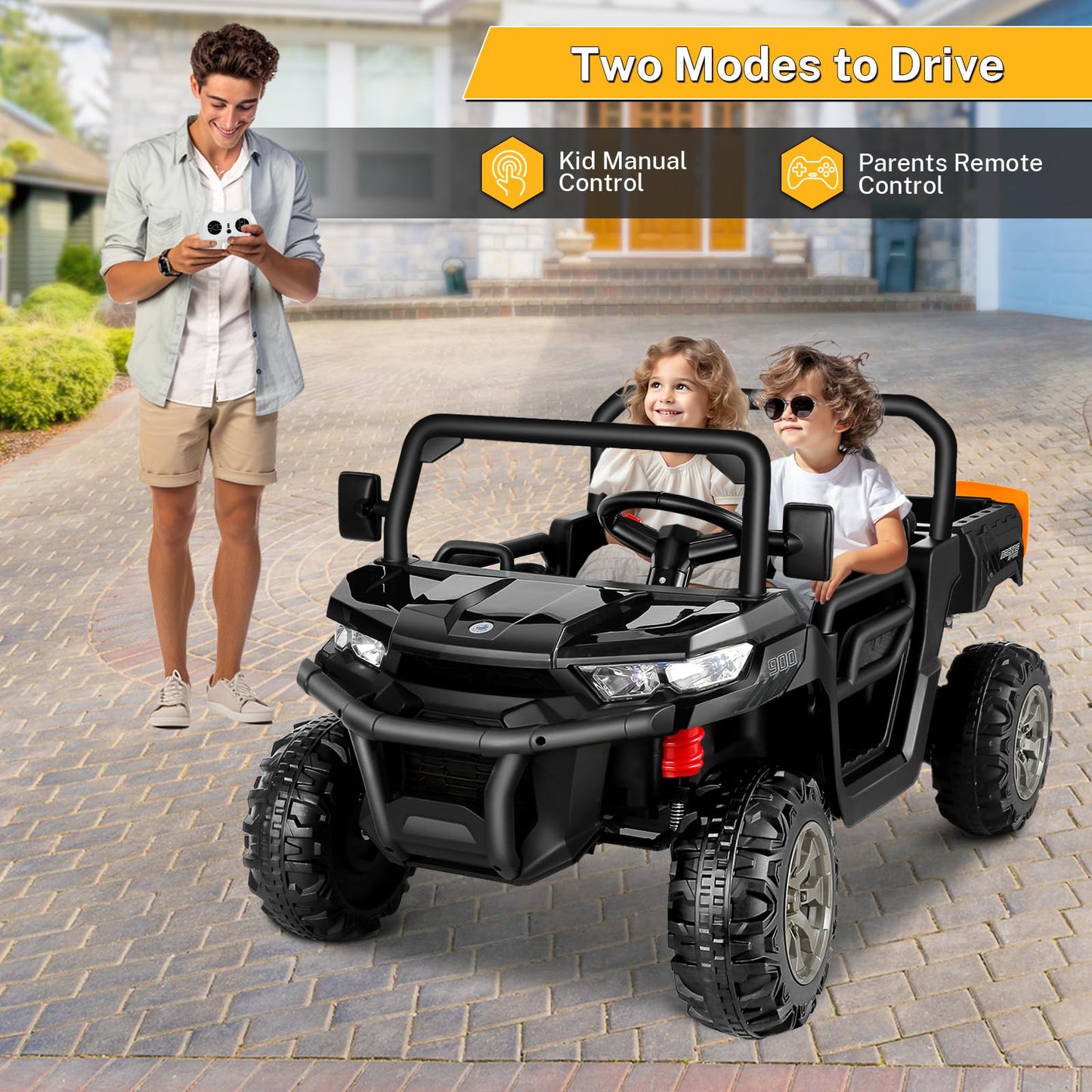 Hikole 24V Ride On Dump Truck For Girls, 2 Seater Ride On Utv For Big Kids With Electric Dump Bed, Remote Control, 400W Powerful Motors, Spring Suspension, 2Wd Kids Side By Side Electric Car, Black