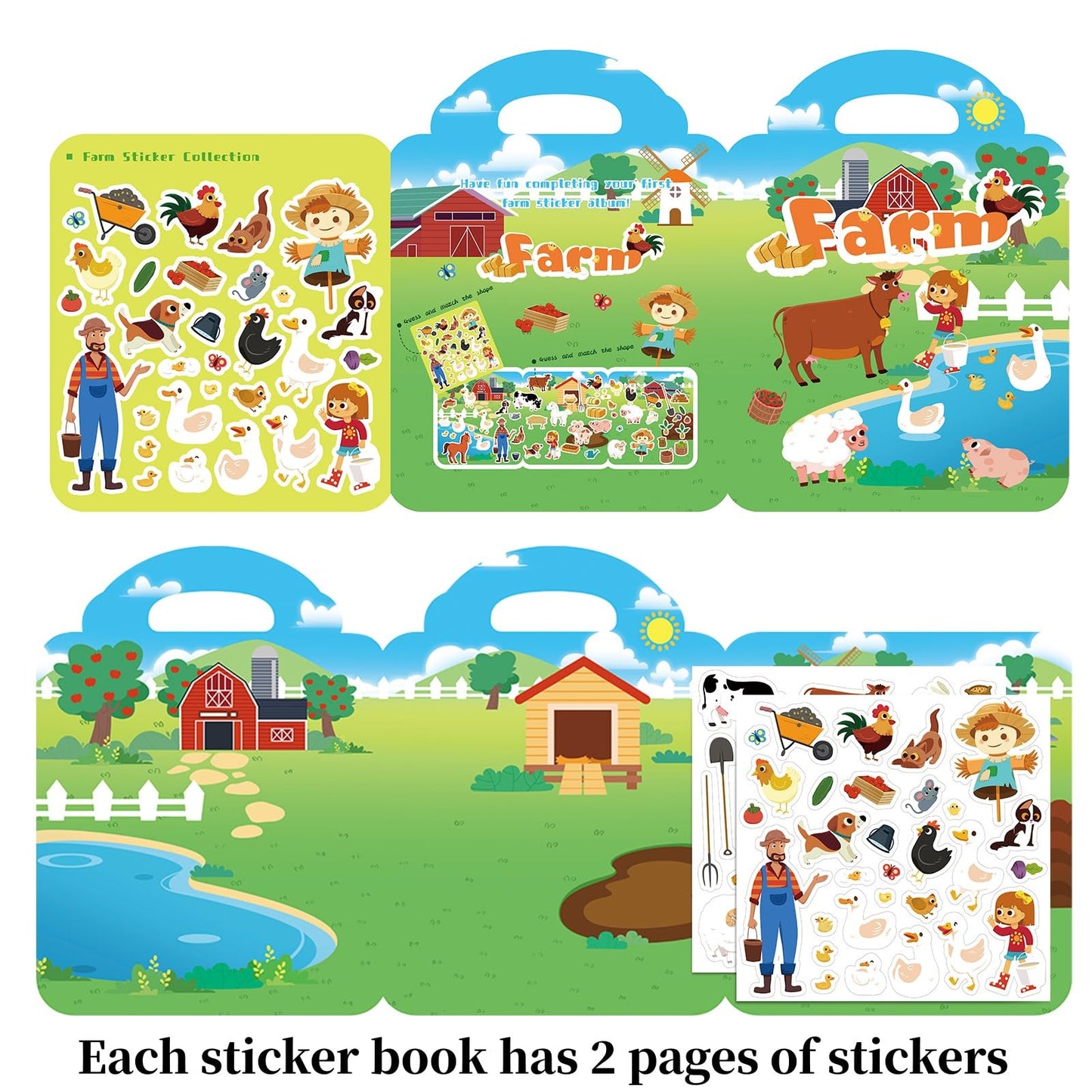 Reusable Sticker Books For Kids 2-4, Stickers For Toddlers 2-4 Years, 53Pcs Farm Reusable Stickers For Boys Girls Church Airplane Car Travel Activities