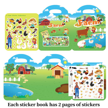 Reusable Sticker Books For Kids 2-4, Stickers For Toddlers 2-4 Years, 53Pcs Farm Reusable Stickers For Boys Girls Church Airplane Car Travel Activities