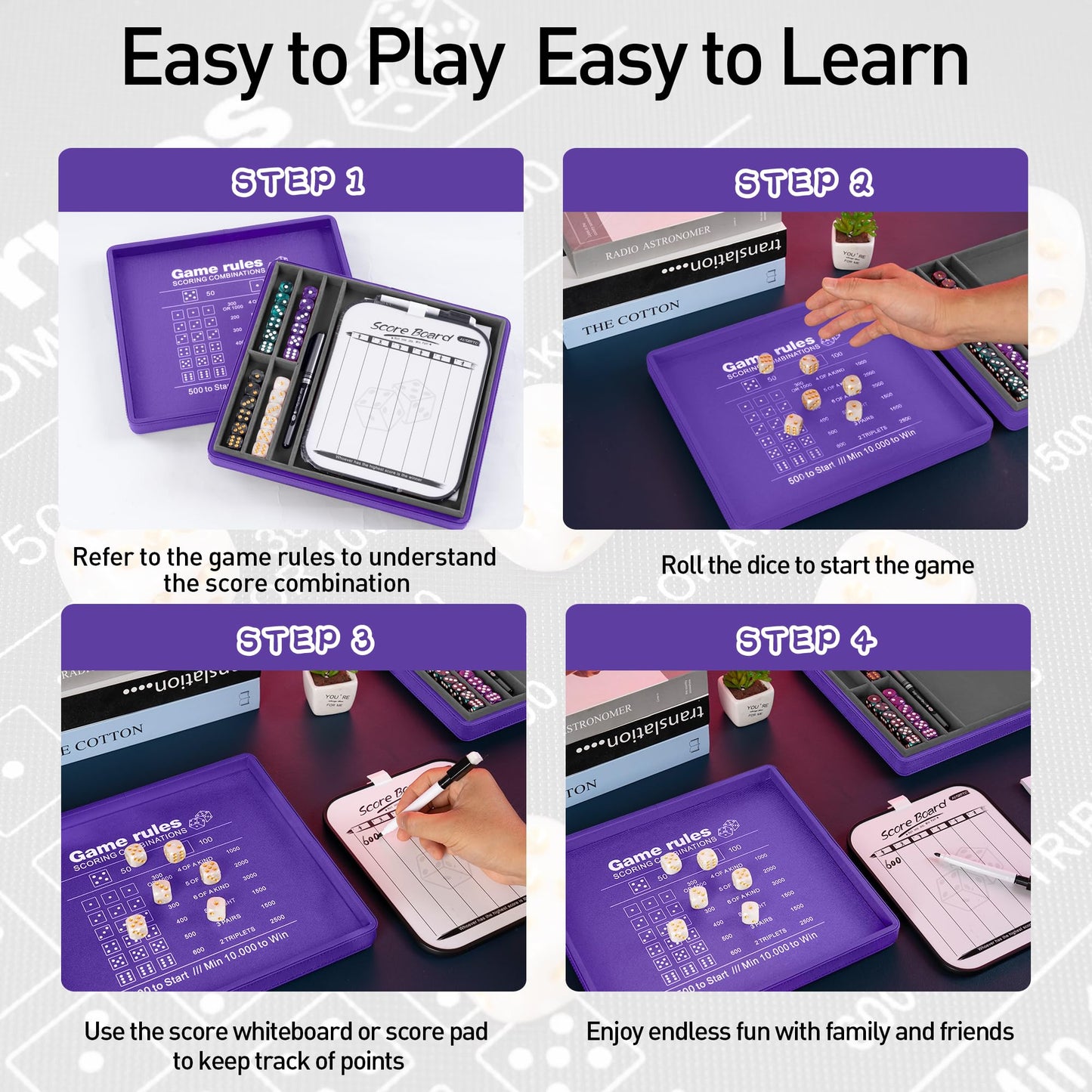 Ausiibto Classic Dice Game Sets - Dry Erase Score Board, Pearl Dice, Score Sheet Pads, Pen, Easy To Follow Printed Rules For Adu