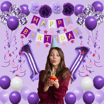 Naninuneno 11Th Birthday Decorations For Girls, Purple 11 Happy Birthday Balloons Supplies Including Purple Happy Birthday Banne