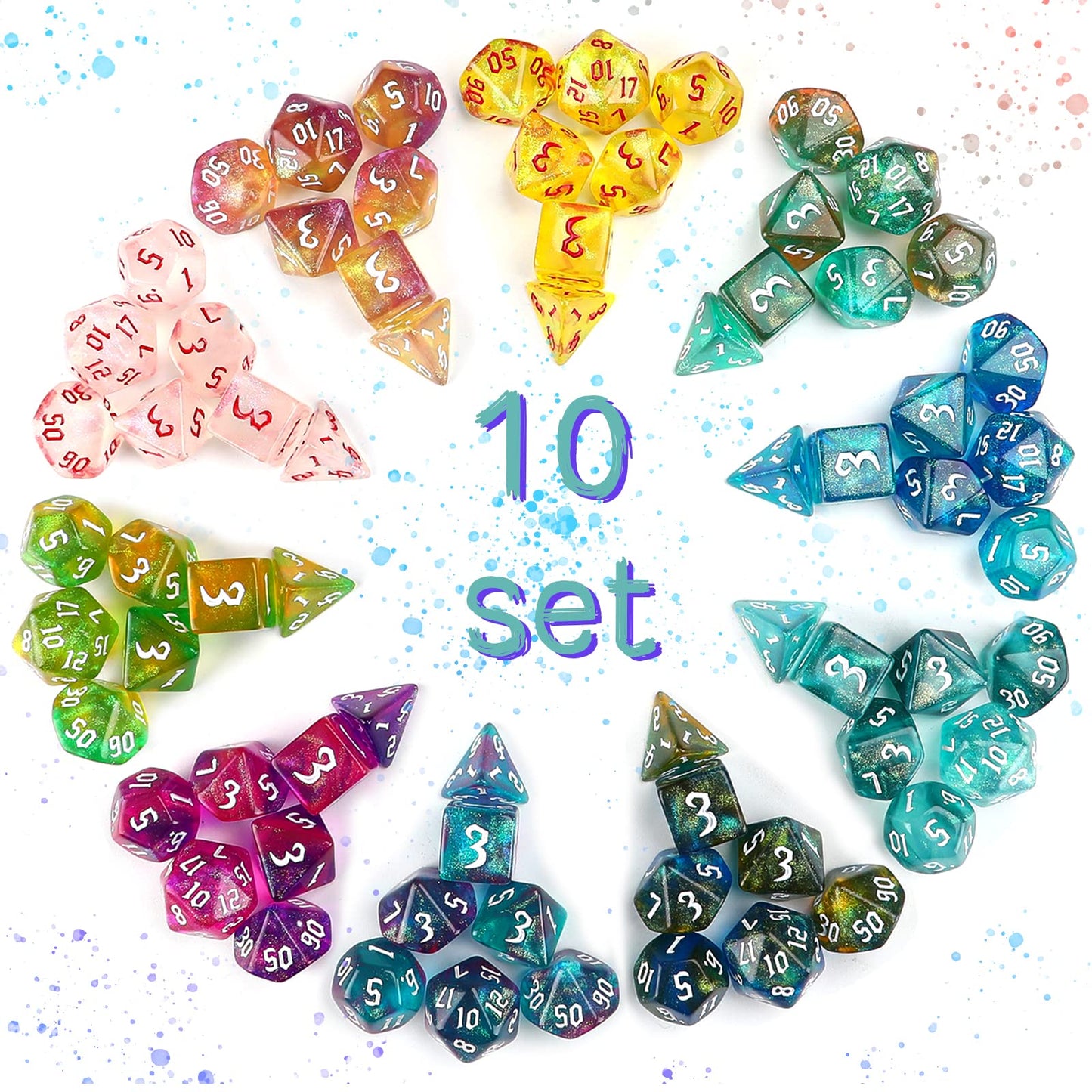 Surhugvy DND Dice Set, 10 X 7 (70 Pieces) Polyhedral Dice Set for Dungeons and Dragons DND RPG MTG Table Games with 10 Pack Blac