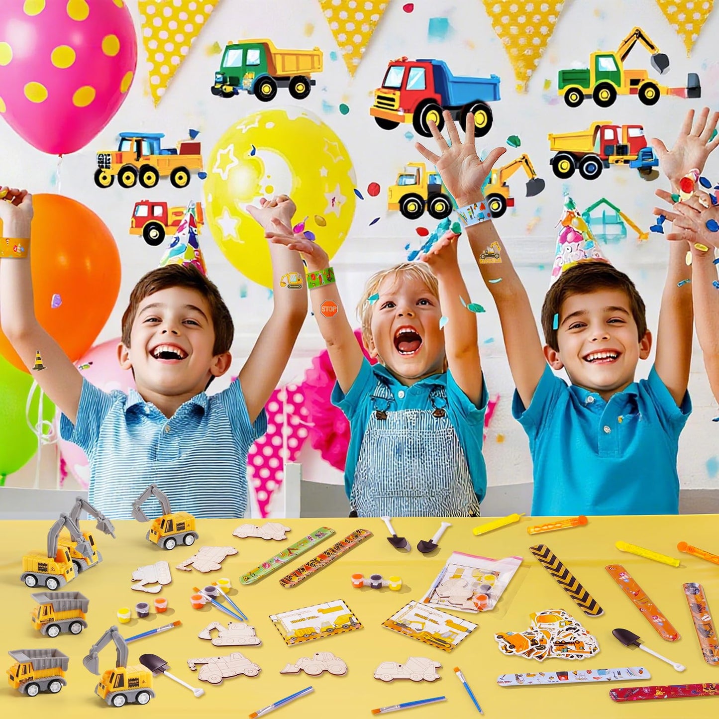 Vanblue 146Pcs Construction Party Favors Birthday Decorations Supplies for Kids,Goodie Bag Stuffers Craft Kits Classroom Rewards