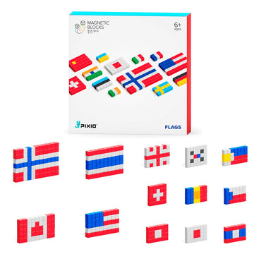 Pixio Flags - Magnetic Building Blocks For Kids Over 6 Years, Pixel Art, Stem Magnet Toys For Kids Ages 8-12, Portable Magnetic Blocks For Creativity - 162 Pcs