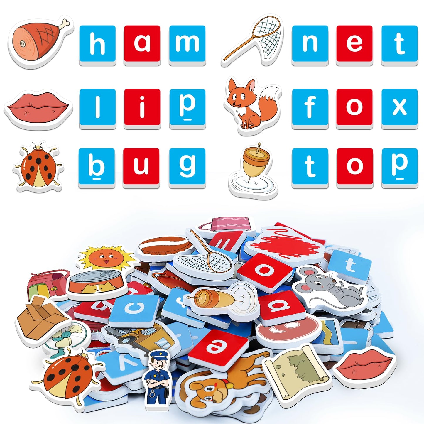 Kasfalci Magnetic Letters & Cvc Word Games, Phonics Games, Alphabet Learning Toys, Refrigerator Fridge Abc Magnets For Kids, Spe