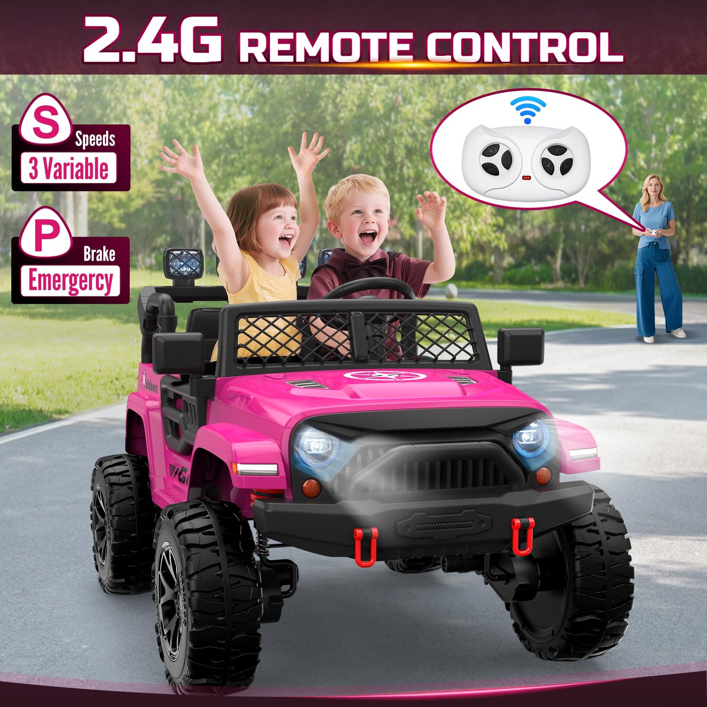 ARBELI 24V 2 Seater Kids Ride On Toy, 4x200W, EVA Tires, Electric Truck Car w/21 Wide Seat, Remote Control, 4WD, 4.5Mph, 4 Wheel