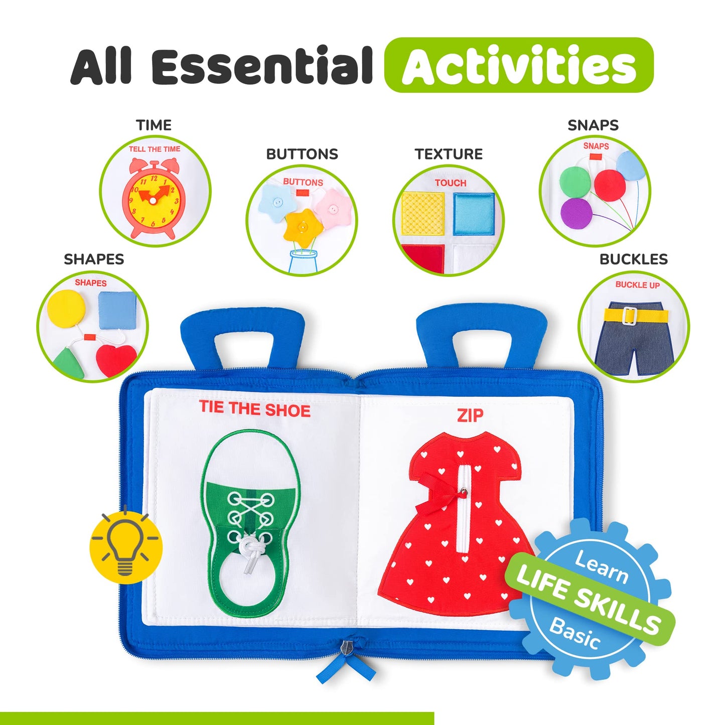 Democa Busy Book For Toddlers 1-3, Quiet Book Montessori Toy For 1 Year Old With Learning Activities, Travel Toy With 9 Educatio