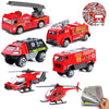Fire Truck Toy For Boys, 6 Pcs Diecast Car Fire Truck, 20 Pcs Fire Truck Stickers, Helicopter,Ladder Truck, Fire Rescue Vehicle, Car Playsets Gift For Boys Kids Age 4 5 6 7 8 9 10 11 12