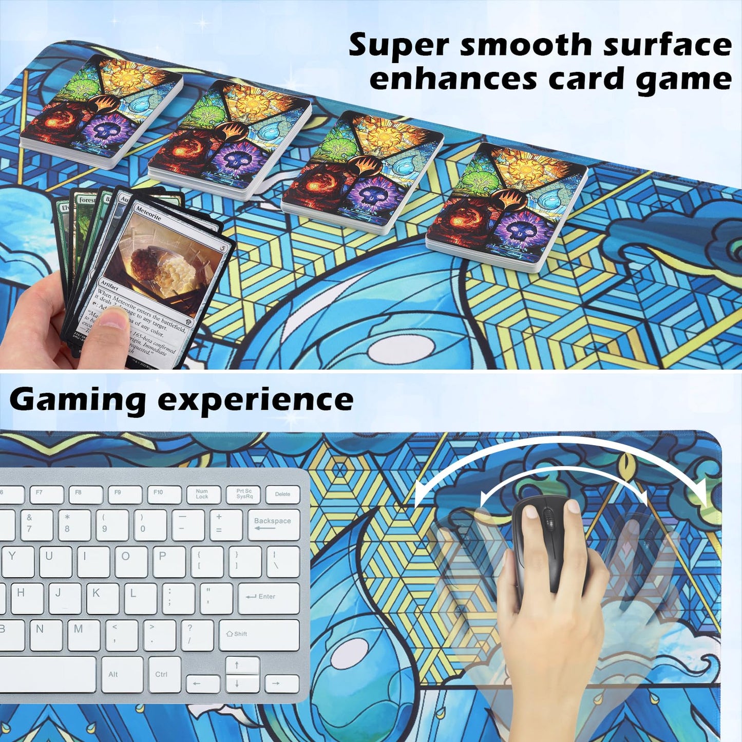 MTGPRO Playmat for MTG 24x14 Inches Playmat for Magic The Gathering with Non-Slip Rubber Base and Stitched Edges  Includes Storage Bag - Ideal for MTG/RPG/CCG Trading Game Card Mat(Blue)
