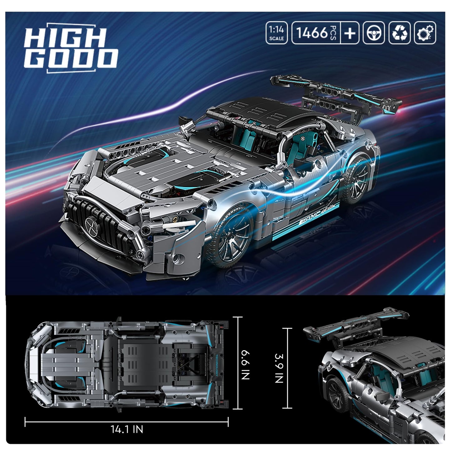 High Godo Super Sports Car Building Sets For Adults, 1:14 Moc Buildable Racing Cars Model Building Blocks Kit, Collectible Super