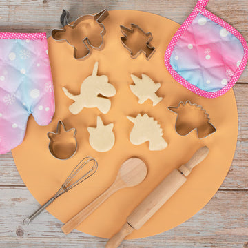 Vanmor Unicorn Kids Cooking and Baking Sets, 11Pcs Kids Aprons for Girls, Kids Chef Hat and Pink Apron, Mitt & Utensil for Toddl
