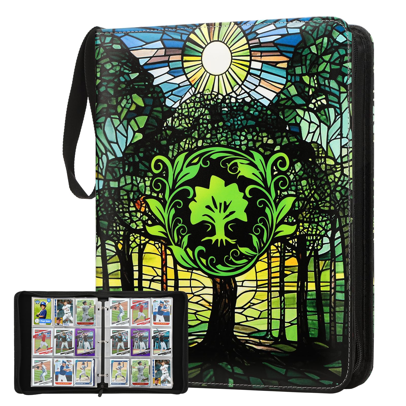 Trading Card Binder with Sleeves 9 Pocket Card Binder enhanced 900 Cards PU Card Collection Binder  Collectible Albums Card Folder for MTG  TCG  Sports Cards (Green Tree)