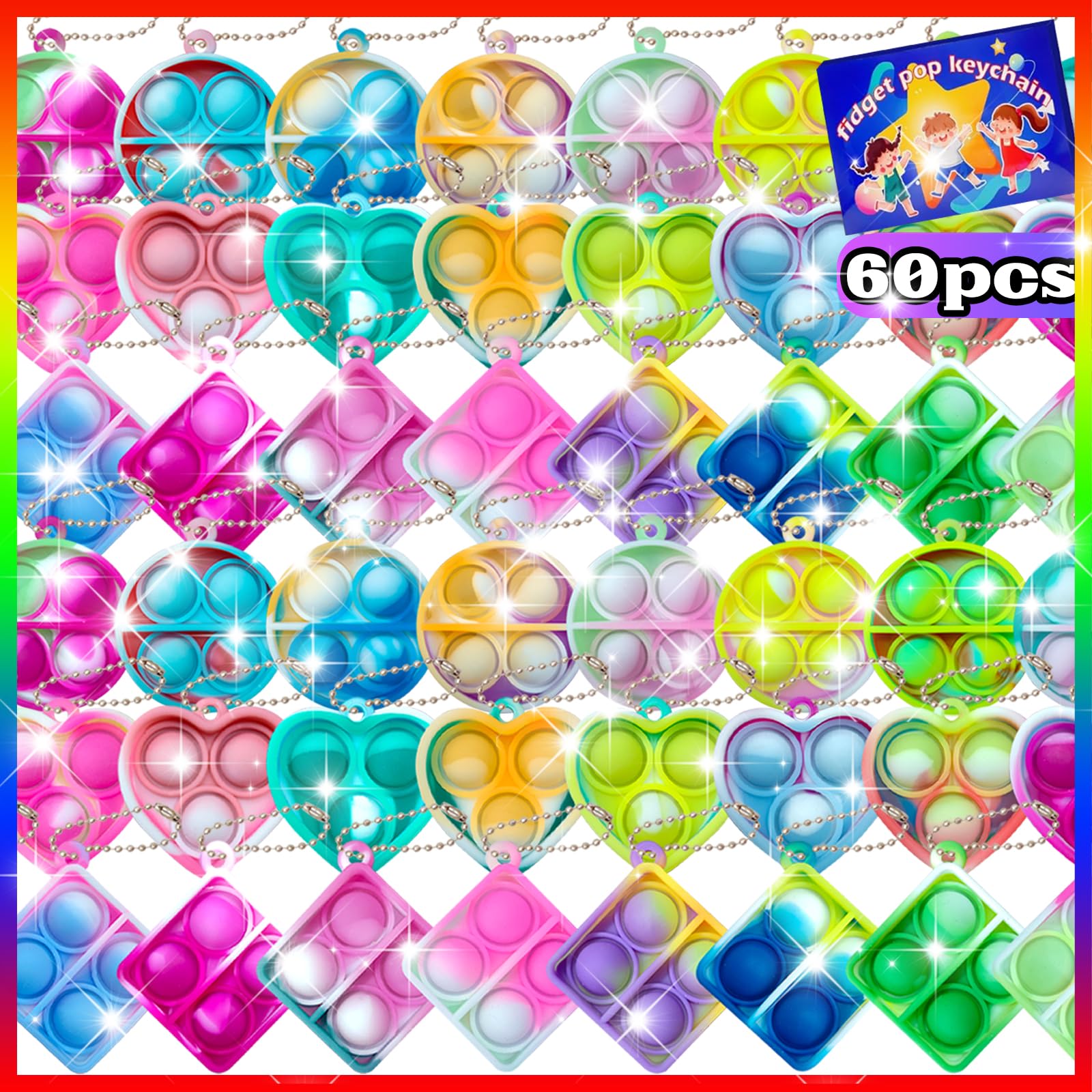 Pop Fidget Keychain, Mini Fidget Toys Bulk, Party Favors For Kids 4-8,8-12 Years Kids Goodie Girls Bag Stuffers Fidgets For Classroom Prizes Sensory Christmas For Kids Christmas Party Favors