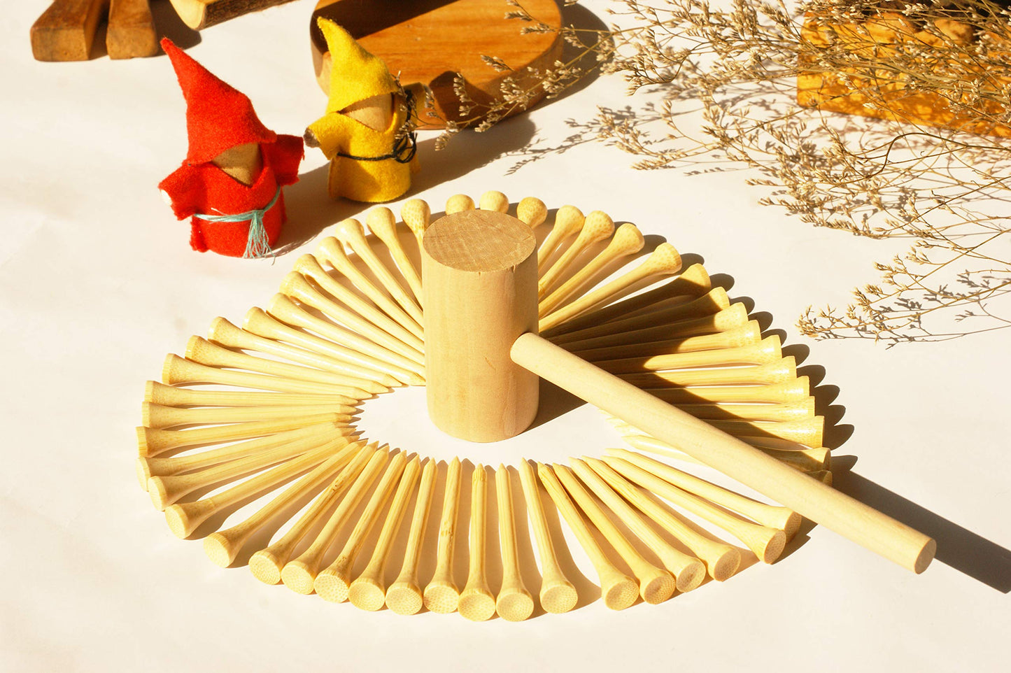 Kihaco Hammering And Pounding Toys For Kids Include 1 Wood Hammer And 30 Bamboo Nails Improve Fine Motor Skills Friendly Natural Wooden Educational Montessori Toy For Childs Diy Birthday Gift For 4+