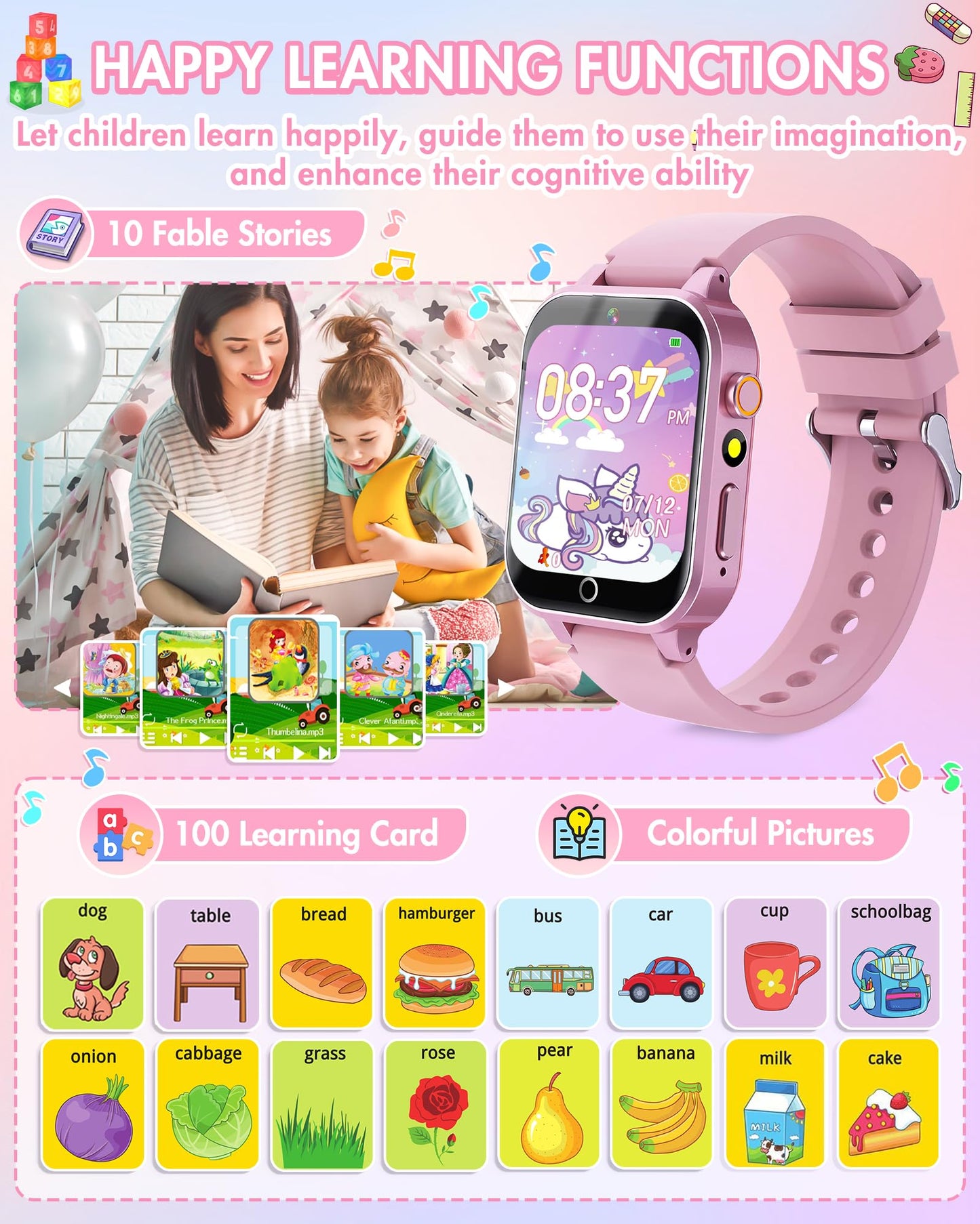 Smart Watch For Kids With Video Camera Music Player Educational Birthday Gifts Toys For 6 7 8 9 10 11 12 Year Old Girls
