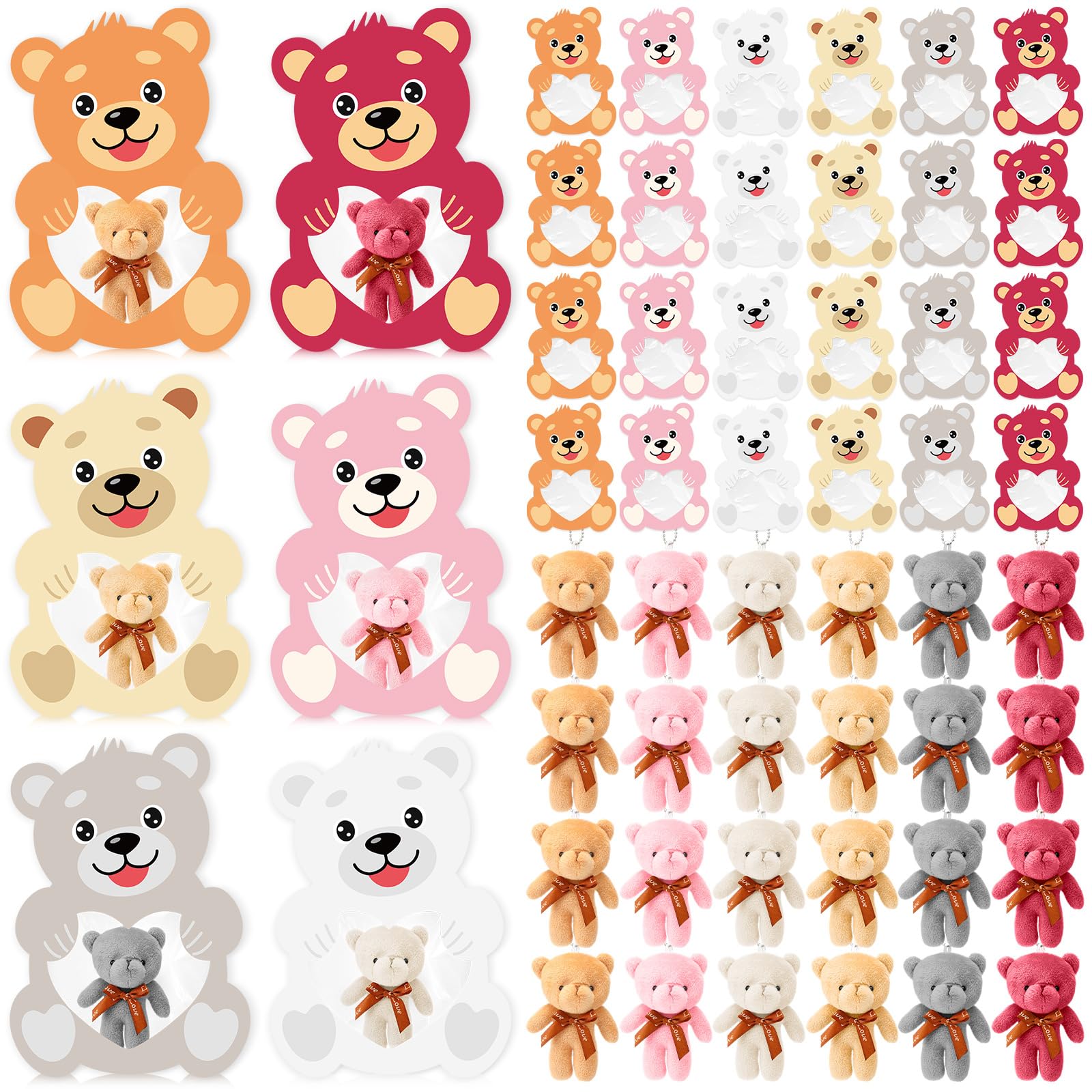 Hollowfly 54 Sets Valentines Day Cards with Bear Plush Toys Happy Valentines Day Cards Bulk Funny Valentine Gifts for Classroo