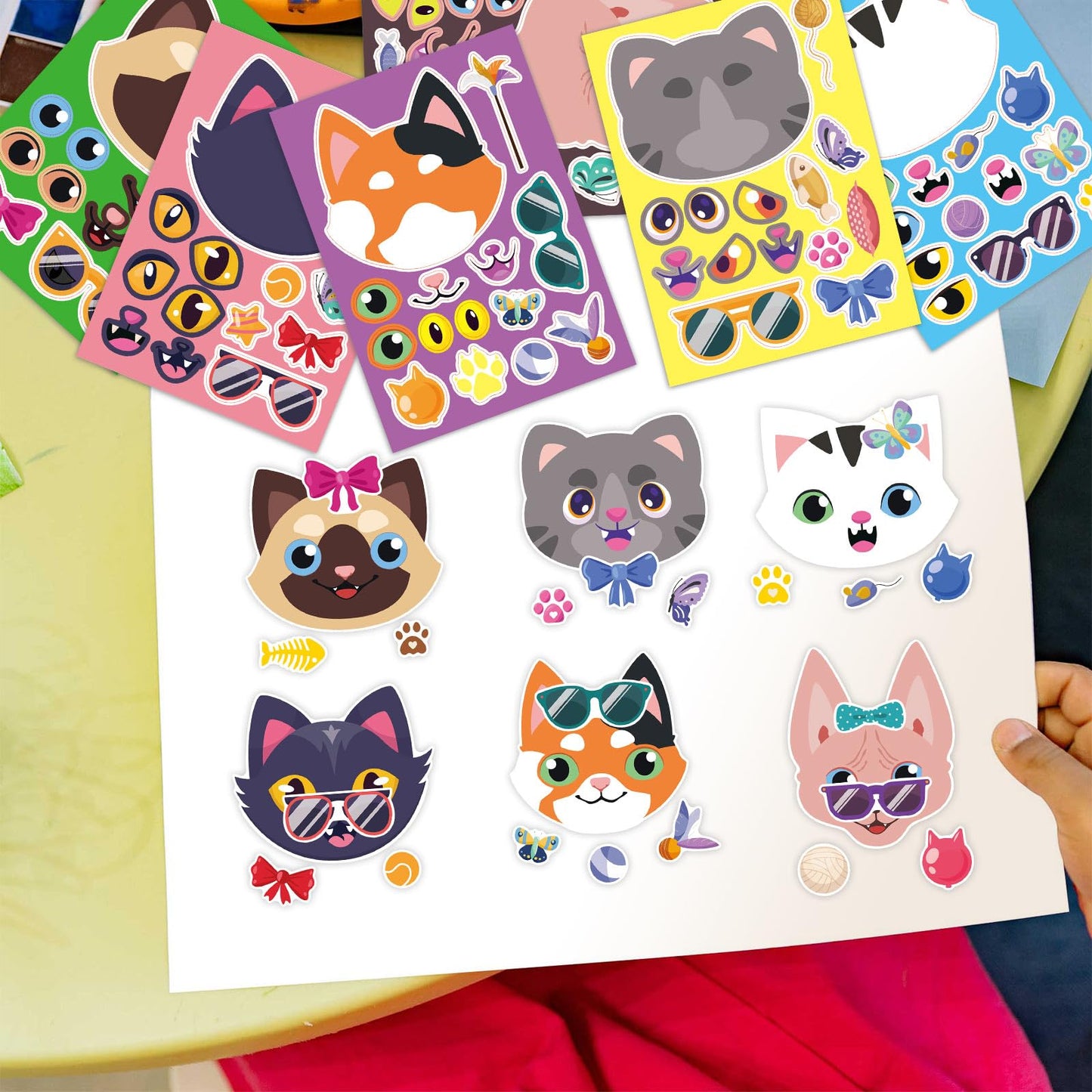 24 Sheets 8.3''  5.9'' Make Your Own Cat Stickers For Toddlers Kids Party Favors, Make A Face Stickers For Kids Activities Suppl