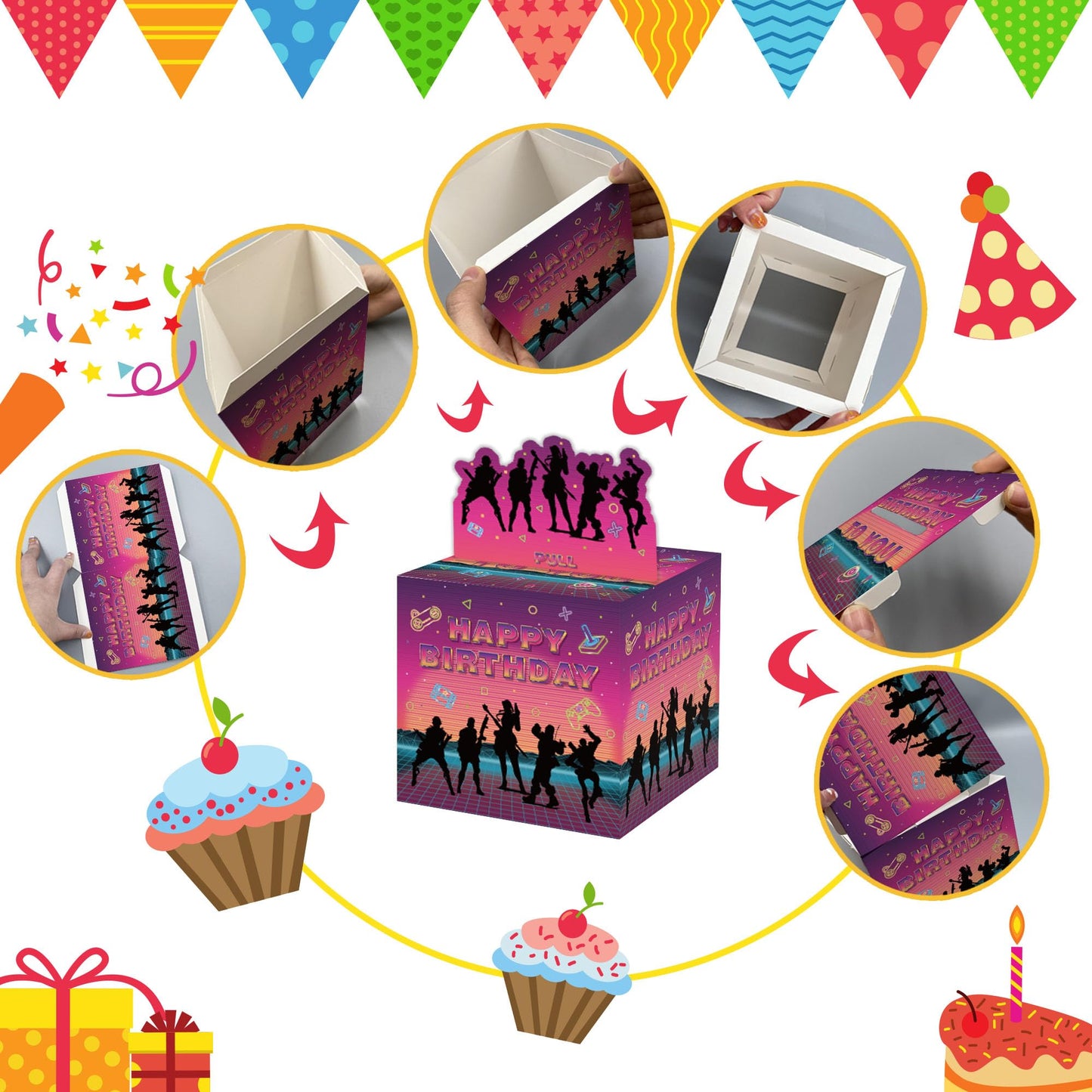 Azbuk Gaming Birthday Money Box Gift Pull - Surprise Money Box For Cash Gift Set, Fun Birthday Gifts For Kids Boys Girls Video Game Lover, Birthday Party Decorations (35 Pcs Transparent Bags)