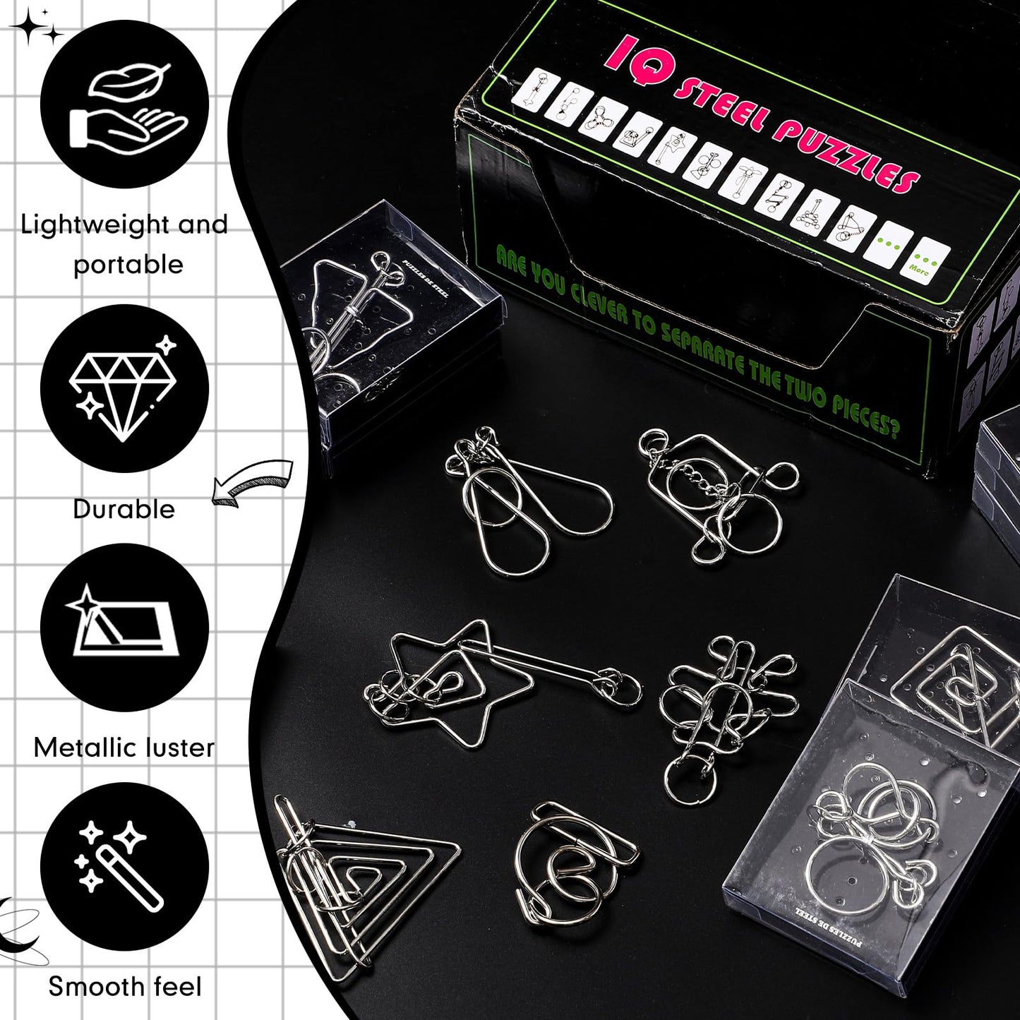Yilloog 24 Packs Large Metal Puzzle Bulk Iq Wire Metal Puzzles With Paper Box Gift Package Educational Puzzle Toys Valentine Gif